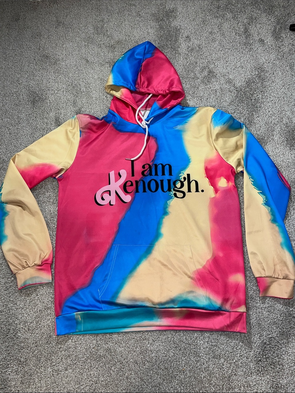 Barbie Movie “I AM KENOUGH” Pink Blue Tan Tie-Dye Gender Neutral Hoodie XL slim